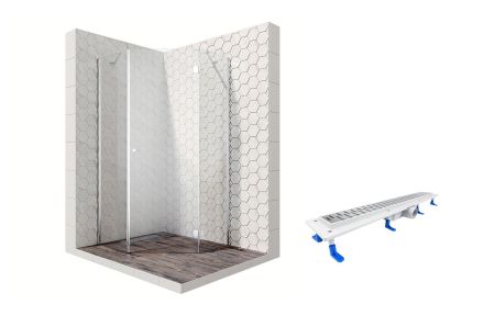 Душевой уголок Ambassador Diamond 12011111R-ST2, пятиугольный, линейный трап, 90х90