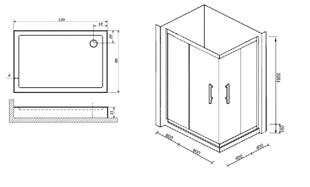 Уголок ZQ121G-L душевой PARLY с поддоном