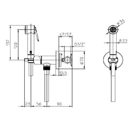 BOSSINI PALOMA FLAT Гигиенич комплект c монокомандным смесителем: лейка, держатель, шланг армиров нейлон 125 см, цвет черный матовый