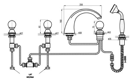 Смеситель на борт ванны Rav Slezak Brilliance BRILLIANCE169.5PSM, артикул BRILLIANCE169.5PSM