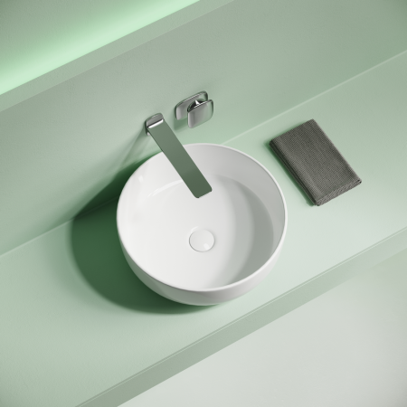 Раковина накладная Тайкан (Taycan), круглая, диаметр 375 мм, высота 140 мм, белая, артикул CN12003