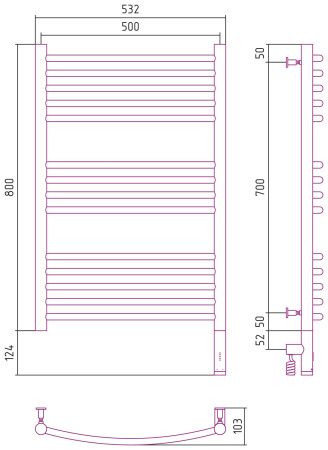 Полотенцесушитель электрический "БОГЕМА 3.0" 800х500 / МЭМ правый (Золото)