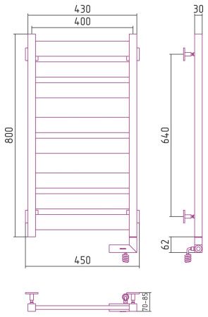 Полотенцесушитель электрический "ЦЕНТУРИОН 2.0" 800х400 / МЭМ правый (Матовый БЕЛЫЙ)