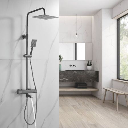 Душевая система c термостатом Shevanik S3096T, оружейная сталь
