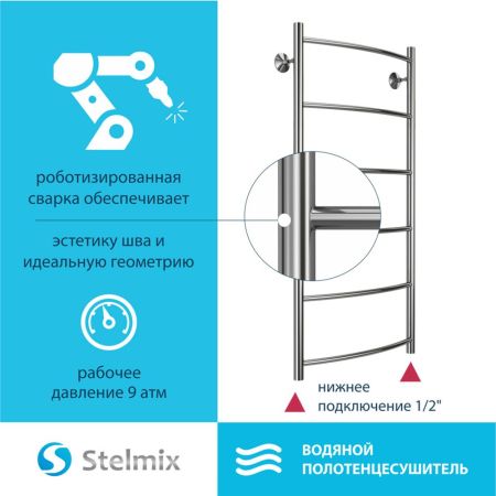 Полотенцесушитель водяной Stelmix 100x50 см, дуга, артикул 4670078541161