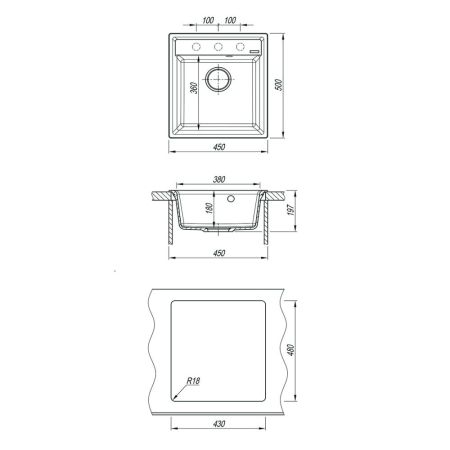 Кухонная мойка Lemark HANKA 450 врезная прямоугольная из кварцгранита цвет: Серый шёлк (9910011), артикул 9910011