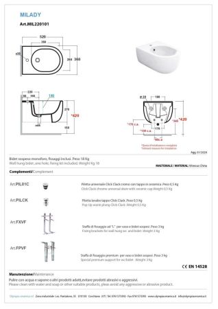 Olympia Milady, подвесное биде c крепежом, 52x37 см, цвет черный глянцевый, артикул MIL220113