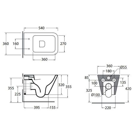AZZURRA BUILD  Унитаз подвесной 55х36х32 см ,с креплением, цвет белый, артикул BUVKSPE00000BI