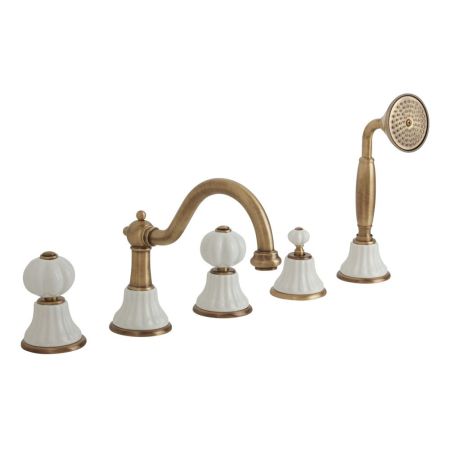 OLIVIA См-ль на борт ванны, на 5 отв., излив "змейка", бел./бронза, артикул 18997