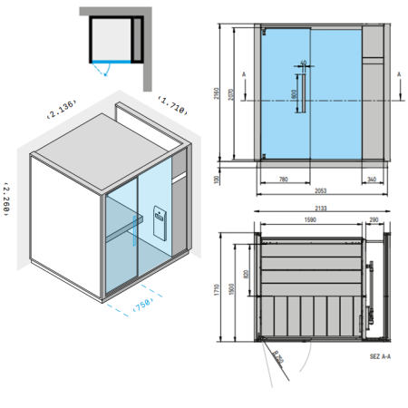 Effegibi One H Хаммам, угловой R.H., DX, 214x171xh226см, отделка: Soft Sand, артикул LO 60 01 0007