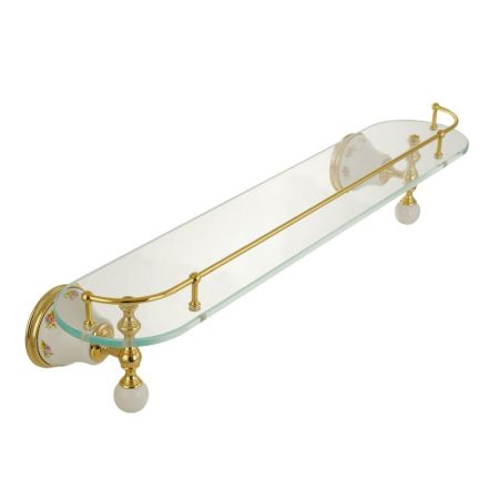 PROVANCE Полка c галереей L60 см, стекло/керамика с декором/золото, артикул 17701