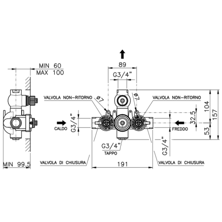 Внутренняя часть, Nicolazzi, назначение-для термостата, стандарт подвода воды-3/4", комплектация-с запорным вентилем, артикул 4910