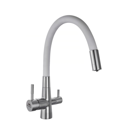 Смеситель для кухни с гибким изливом FASHUN A54029-8, сатин/белый, артикул A54029-8