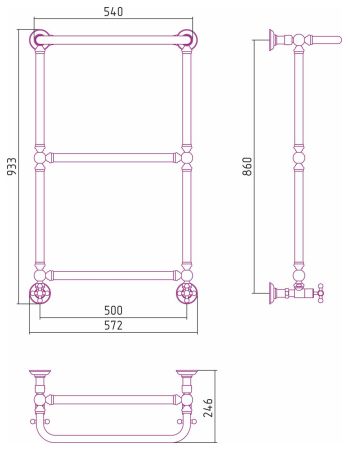 Полотенцесушитель водяной "Ренессанс 1386" 860х500 (Шампань), артикул 020-0281-8650
