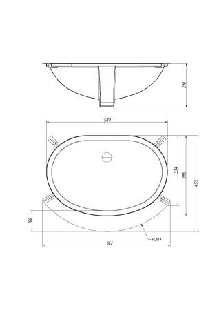 Раковина овальная (крепление снизу ст-цы), керамика белая AZZ, с крепежом, артикул 29899