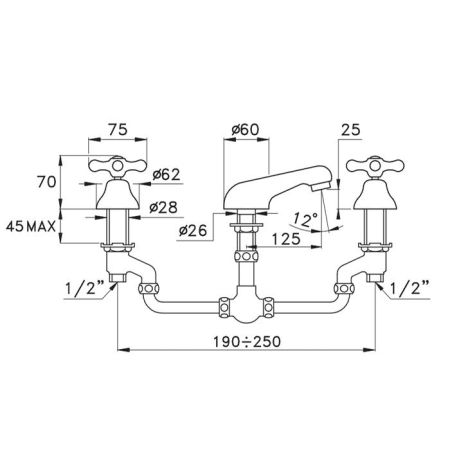 Stella Roma Смеситель для раковины на 3 отверстия 3222, цвет: хром, артикул RM 00009 CR00