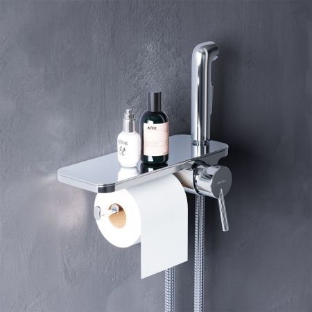 773500001 Jupiter, смеситель монтируемый в стену с гиг. душем и полкой, хром, артикул 773500001