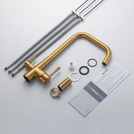 Смеситель для кухни с подключением фильтра Shevanik S528G, золотой сатин, артикул S528G