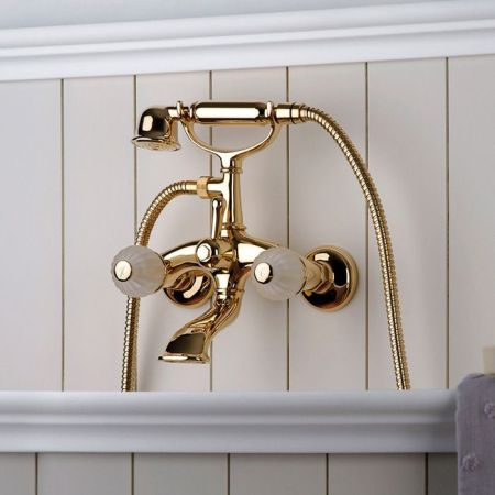 Bongio Rivoli Смеситель для ванны настенный,  с ручным душем, цвет золото/cristallo 00, артикул 05526OR00