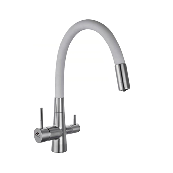 Смеситель для кухни с гибким изливом FASHUN A54029-8, сатин/белый