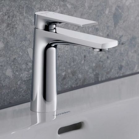 Смеситель для раковины, Duravit, Tulum, тип открывания воды-однорычажный, тип регулирования воды-керамический картридж, монтаж-на раковину/столешницу, отверстия для монтажа-1, высота, мм-165, вынос излива, мм-135, тип излива-неподвижный, донный клапан-ест, артикул TU1020001010