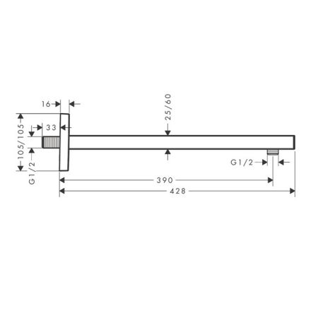 Держатель верхнего душа, Hansgrohe, Square, вид-настенный, вынос, мм-389, цвет-матовый чёрный, соединительная резьба G ½, артикул 27694670