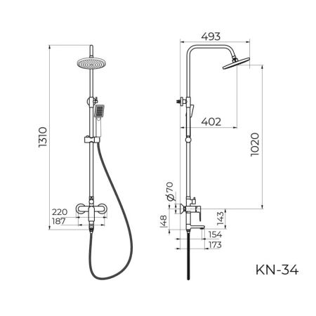Душевая система Knotlor KN-34, хром, артикул KN-34