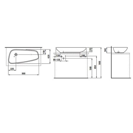 Laufen Palomba Раковина-чаша 900х420х160мм без перелива, без отв. под смеситель, цвет: белый