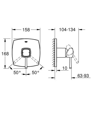 Смеситель однорычажный для душа GROHE Grandera, квадратная розетка, хром золото (24067IG0)