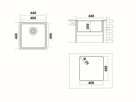 Кухонная мойка UKINOX Лофт LOB400.400 -GT10P, 40*40, артикул LOB400.400 -GT10P