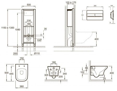 Комплект унитаза с инсталляцией Jacob Delafon Presquile E21744RU-00 с сиденьем Микролифт и клавишей смыва Хром