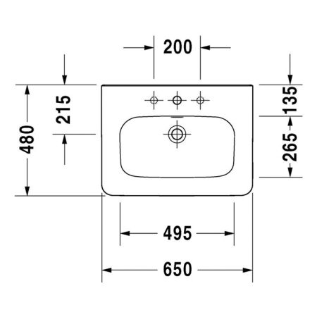Duravit DuraStyle Раковина  для мебели,с перел.,без отв. под смес., 650x480мм, Цвет: Белый