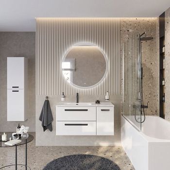 ECO-CER-N База под раковину подвесн. с дв. выкат. ящ. и одной распашн. дверцей, правосторонн. Bianco Lucido, 1000x457x500,ECO-CER-N-1000-2C-1A-SO-BL-R