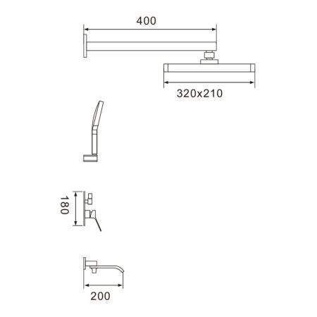 Душевая система встраиваемая Shevanik S4035T, оружейная сталь