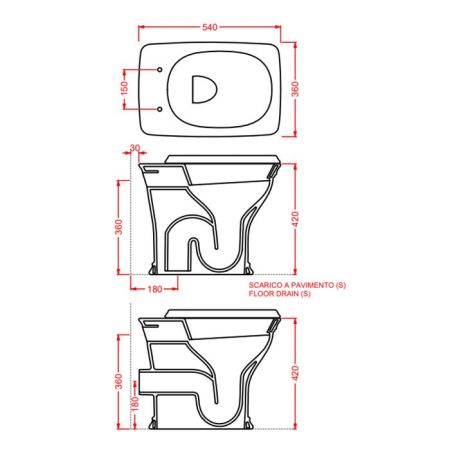 Artceram CIVITAS Унитаз напольный 36x54 см со сливом в стену, цвет: серый