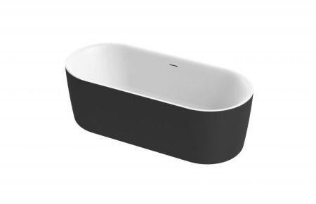 Акриловая ванна отдельно стоящая, цельная, белая матовая внутри, чёрная матовая снаружи,  METAURO-INT-Central-180-80-60-B-W-MATT, артикул METAURO-INT-Central-180-80-60-B-W-MATT