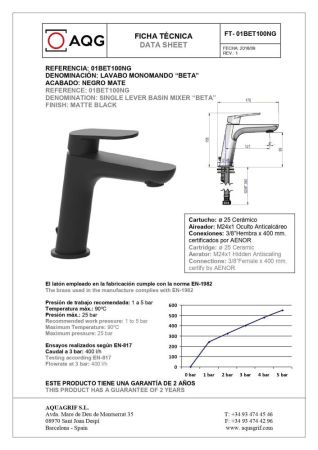 AQG Beta, однорычажный смеситель для раковины без донного клапана, цвет черный матовый, артикул 01BET100NG