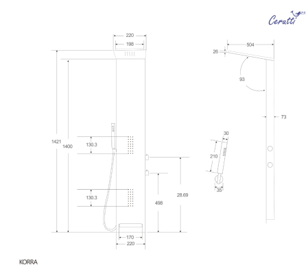 Панель KORRA B душевая Cerutti SPA CT9258 Панель KORRA B душевая Cerutti SPA CT9258