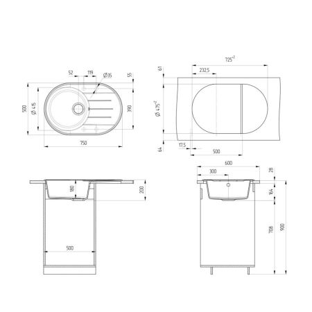 Кухонная мойка Ulgran Quartz Nora 750-10, песок, артикул Nora 750-10