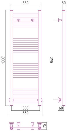 Полотенцесушитель водяной МОДУС 1000х300 (САТИН), артикул 071-0250-1030