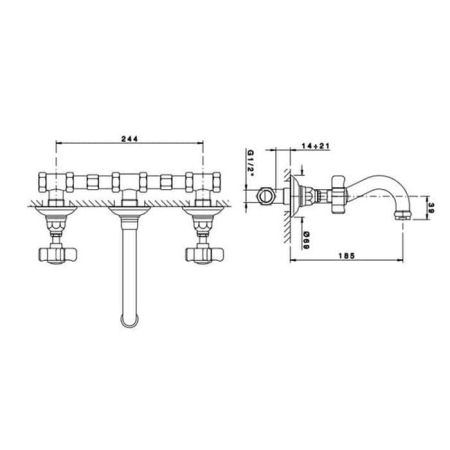 Nicolazzi Half Dome  Смеситель настенный для раковины с 2мя ручками, цвет: хром, артикул 1477CR70