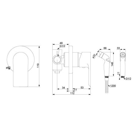 477510300 Apollo Смеситель монтируемый в стену с гиг.душем, черный
