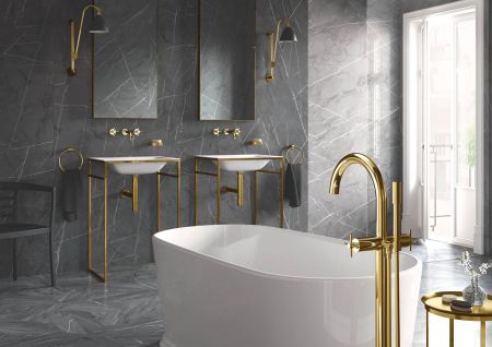 Смеситель для ванны GROHE Atrio New двухвентильный, напольного монтажа, холодный рассвет глянец (25044GL3)