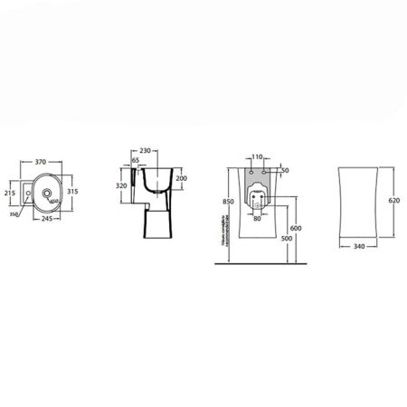 Azzurra Nativo Раковина подвесная 35х37хh62см без отв. под смеситель, с креплением, цвет белый