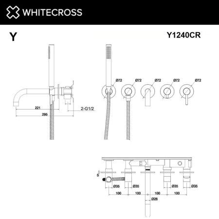 Смеситель для ванны скрытого монтажа WHITECROSS Y Y1240CR (хром), артикул Y1240CR