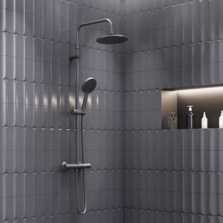 977800300 Jupiter душевая система со смесителем с термостатом чёрный, артикул 977800300