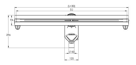 Желоб BERGES водосток SUPER line 650, матовый хром, S-сифон D50/105 H50 вертикальный