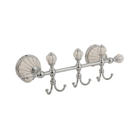 OLIVIA Планка с тремя крючками L30 см, керамика белая с декором платина, хром, артикул 17556