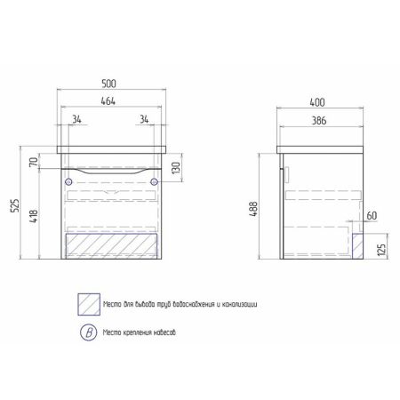 Тумба под раковину подвесная Velvex Vizo tp.VIZ.COM.50.1Y, 50 см, артикул tp.VIZ.COM.50.1Y
