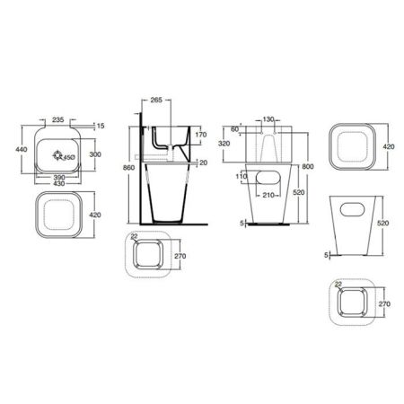 AZZURRA TANDEM Бельевая корзина под раковину из полиуретана 42х42хh52см, белая, артикул ULI CES bi